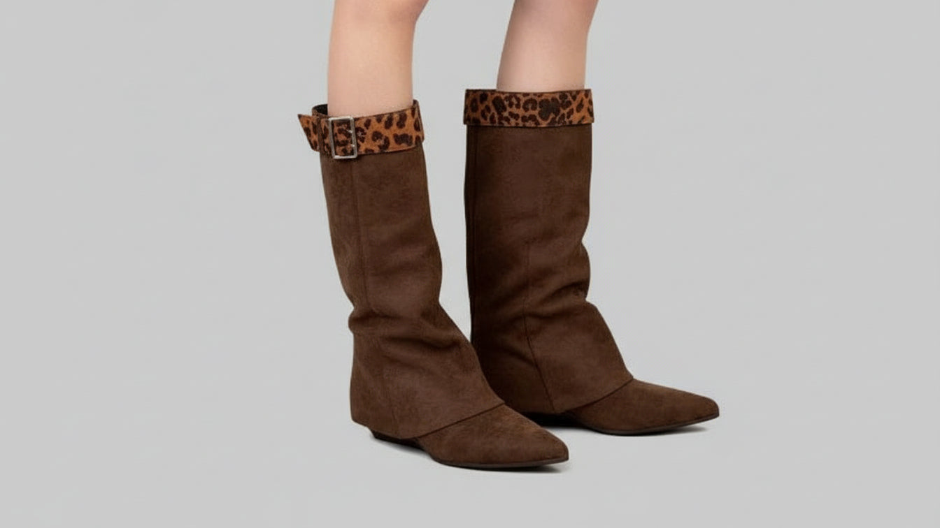 WYLD & CO Leppard Print Suede boots